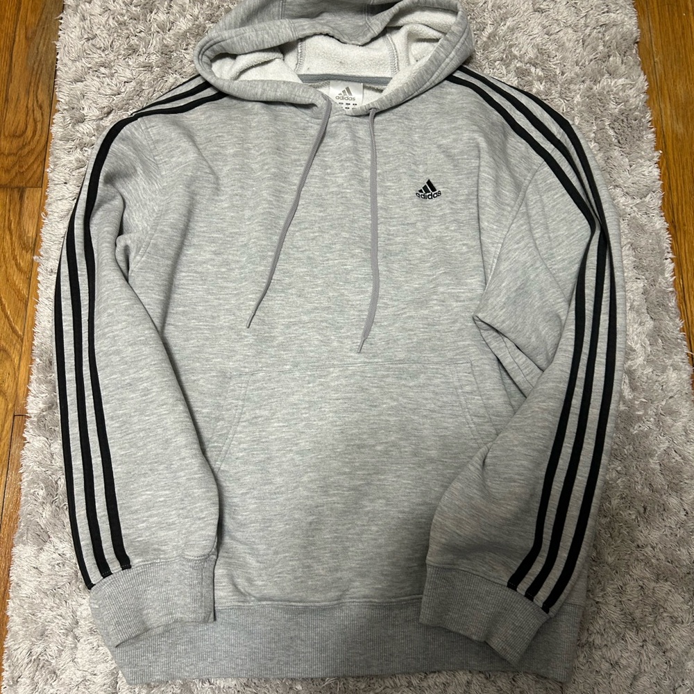 Adidas Gray Hoodie with Black Stripes Men’s Medium